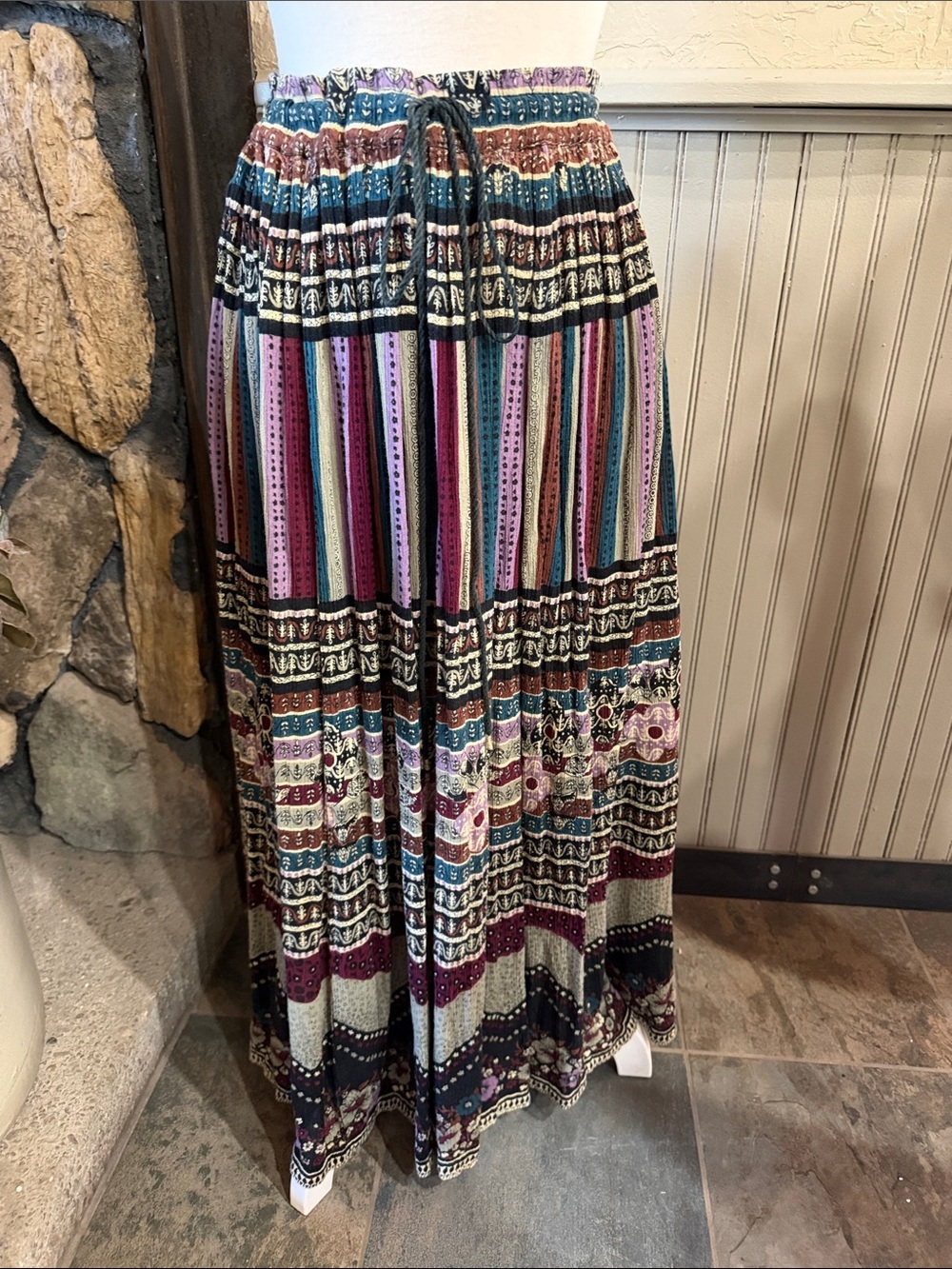 Sag Harbor Multicolor Striped Boho Maxi Skirt